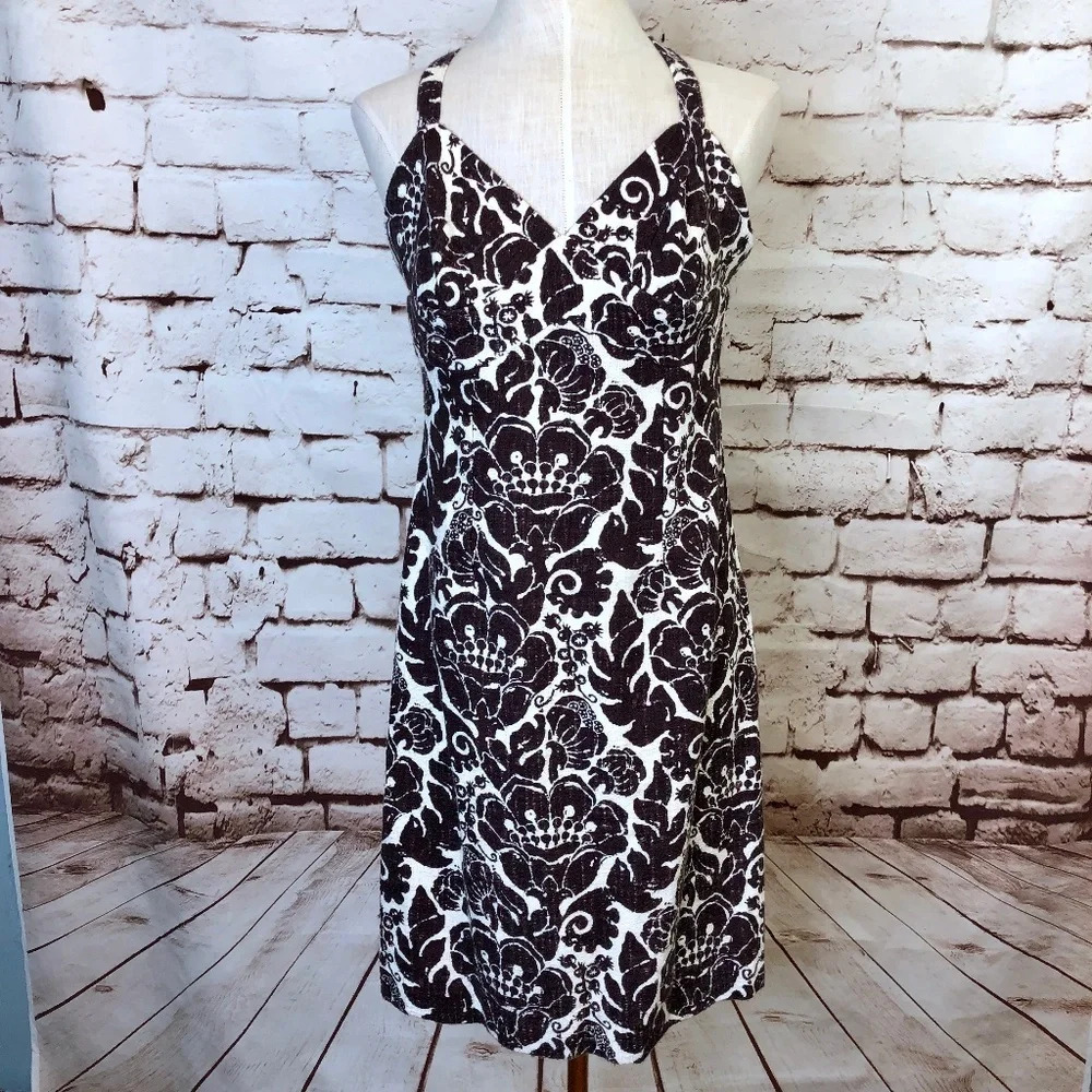 Trina Turk‎ Brown and White Floral Damask Dress